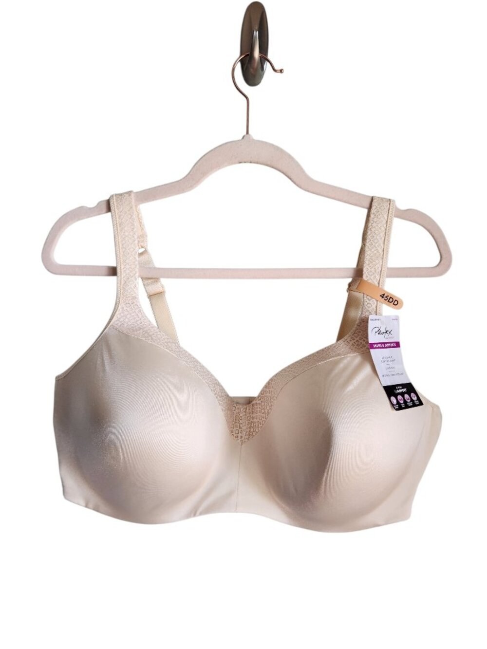 Playtex Secrets Bra 46DD Nude Beige Underwire Smoothing Balconette NEW